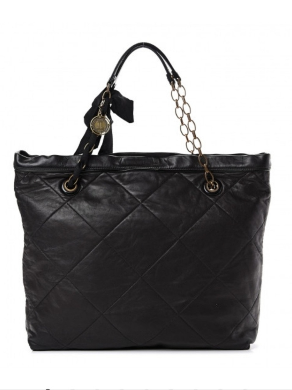 Vintage Lanvin Amalia Cabas Black Leather Chain Strap Medium Tote Bag